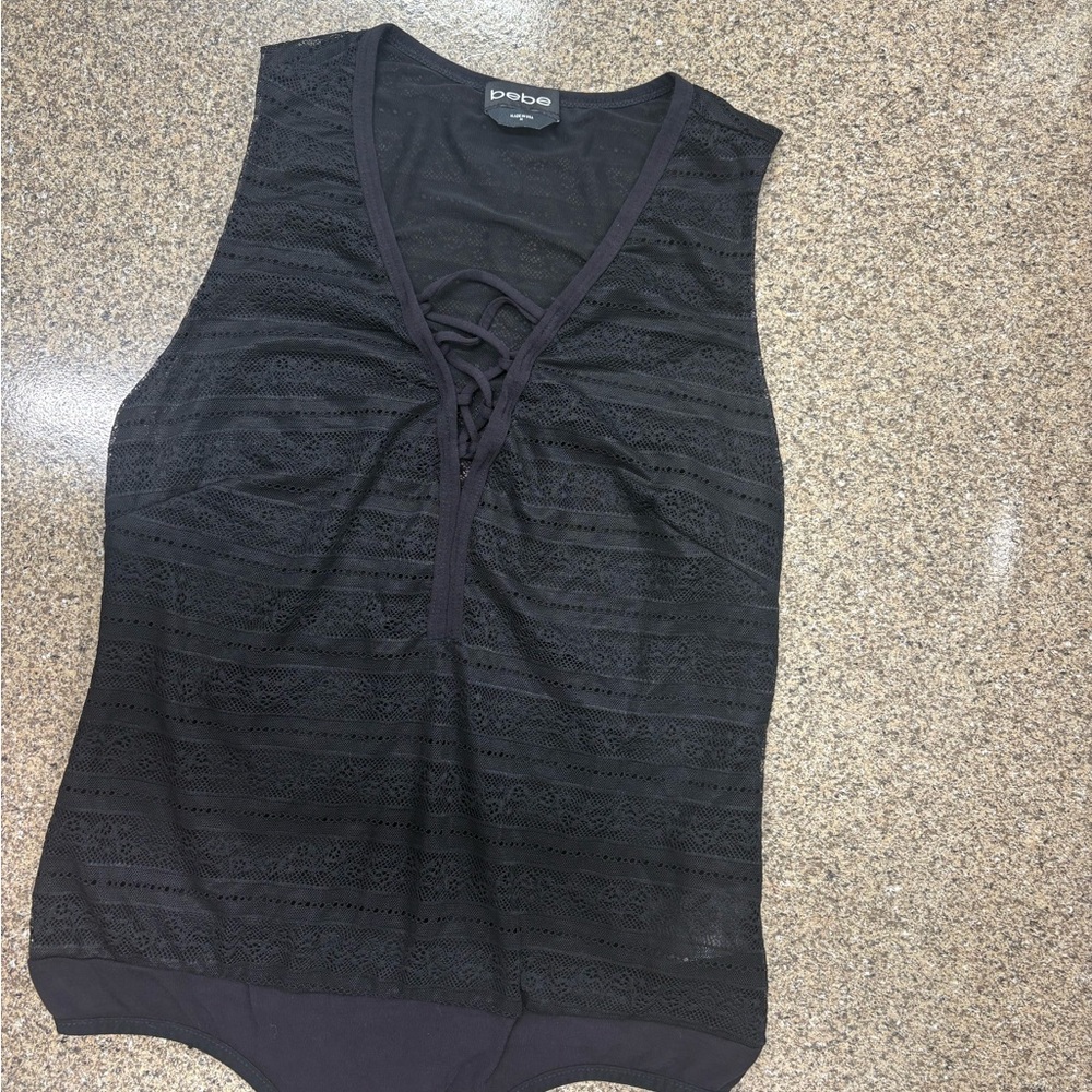Bebe Black Sleeveless Lace Bodysuit